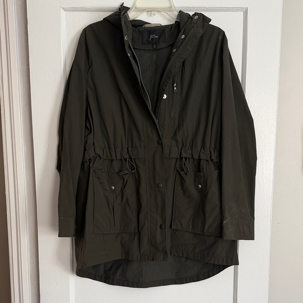 J. Crew Dark Olive Hooded Barn Rain Jacket